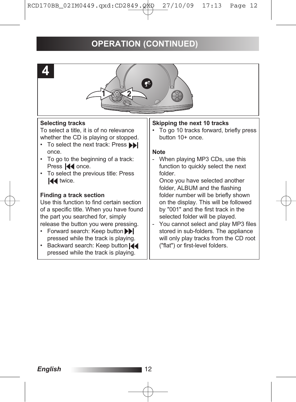 Operation (continued) | Lexibook RCD170BB User Manual | Page 12 / 134