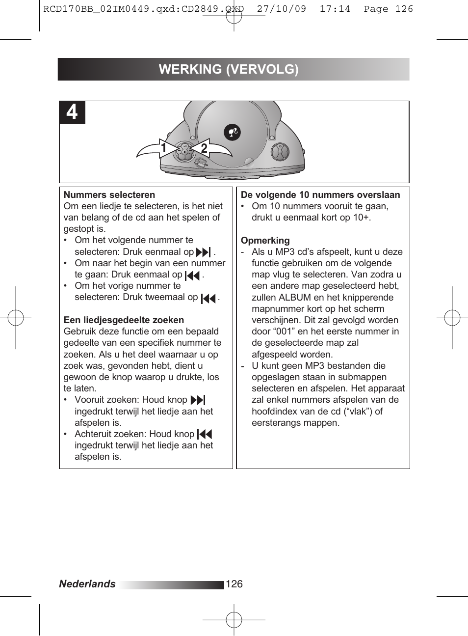 Werking (vervolg) 2 1 | Lexibook RCD170BB User Manual | Page 126 / 134