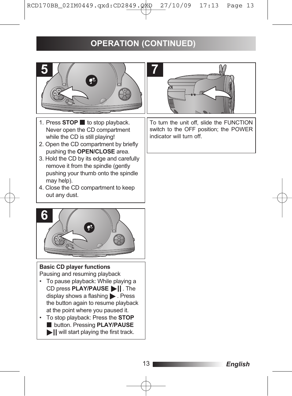 Operation (continued) | Lexibook RCD170BB User Manual | Page 13 / 134