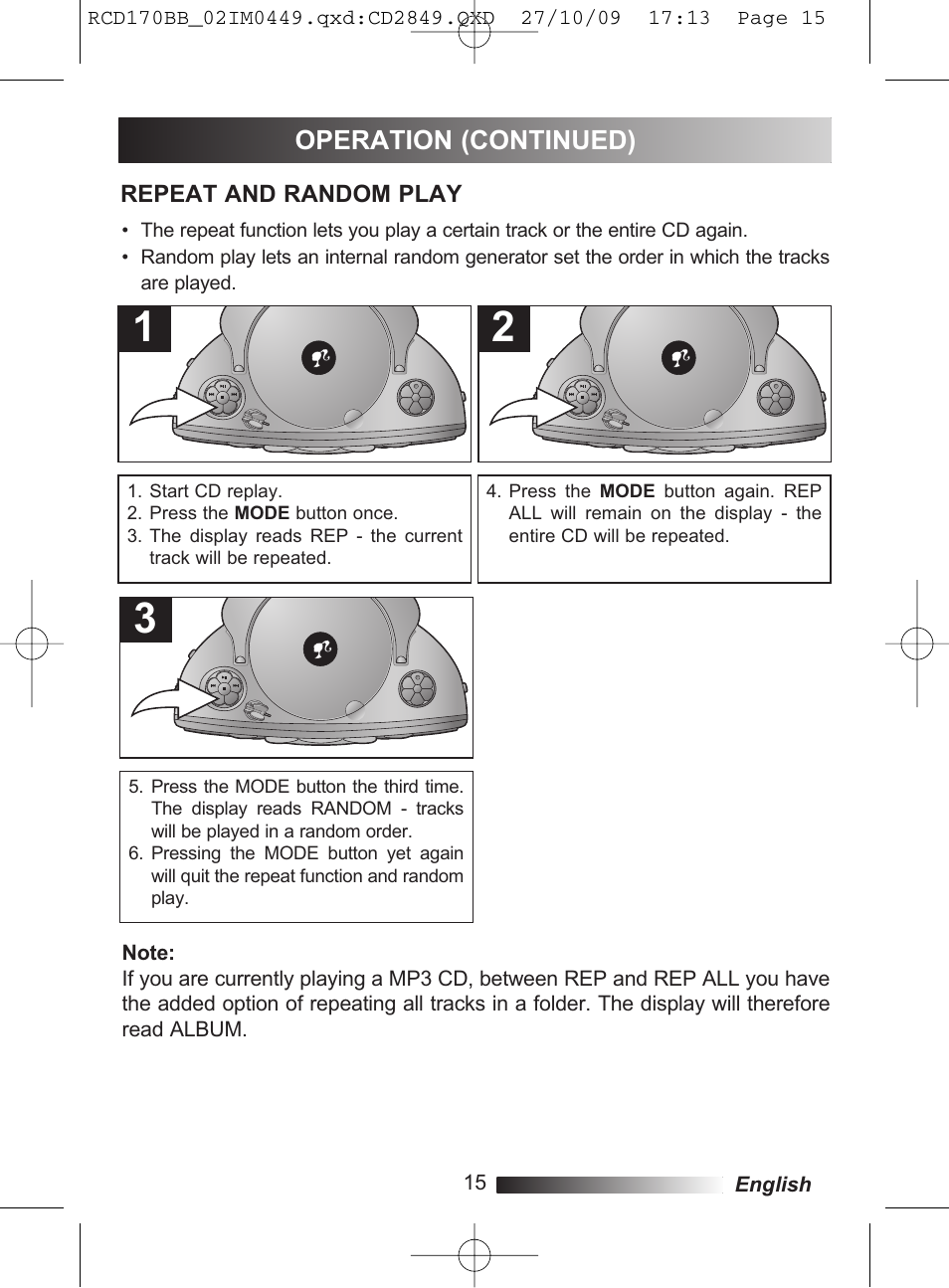 Operation (continued) | Lexibook RCD170BB User Manual | Page 15 / 134