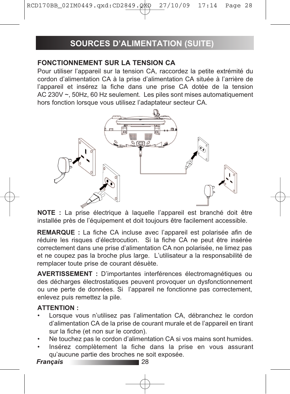 Sources d’alimentation (suite) | Lexibook RCD170BB User Manual | Page 28 / 134