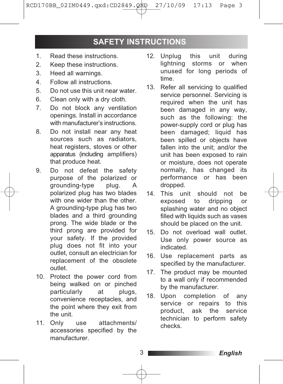 Safety instructions | Lexibook RCD170BB User Manual | Page 3 / 134