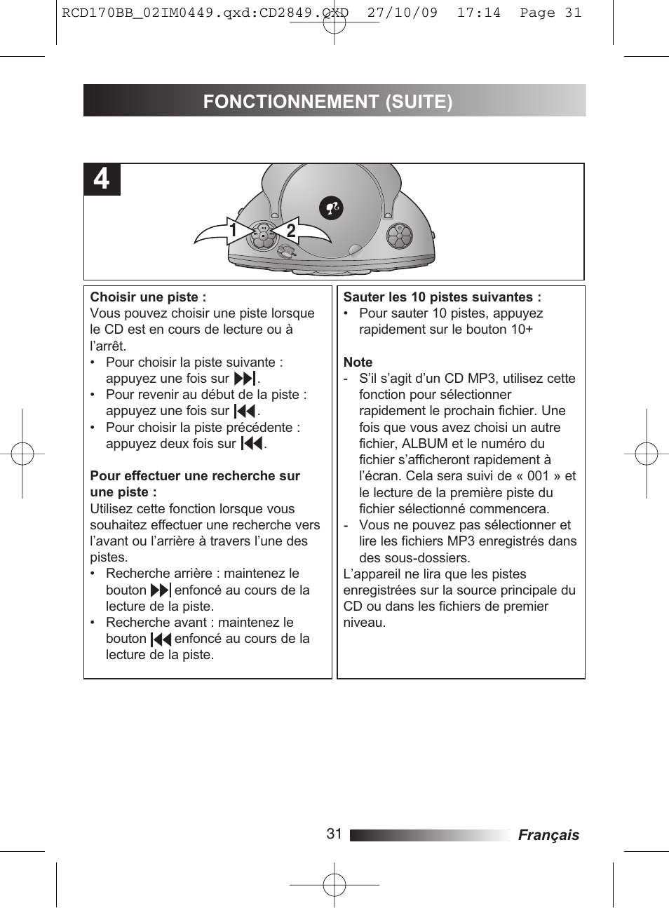 Fonctionnement (suite) 2 1 | Lexibook RCD170BB User Manual | Page 31 / 134