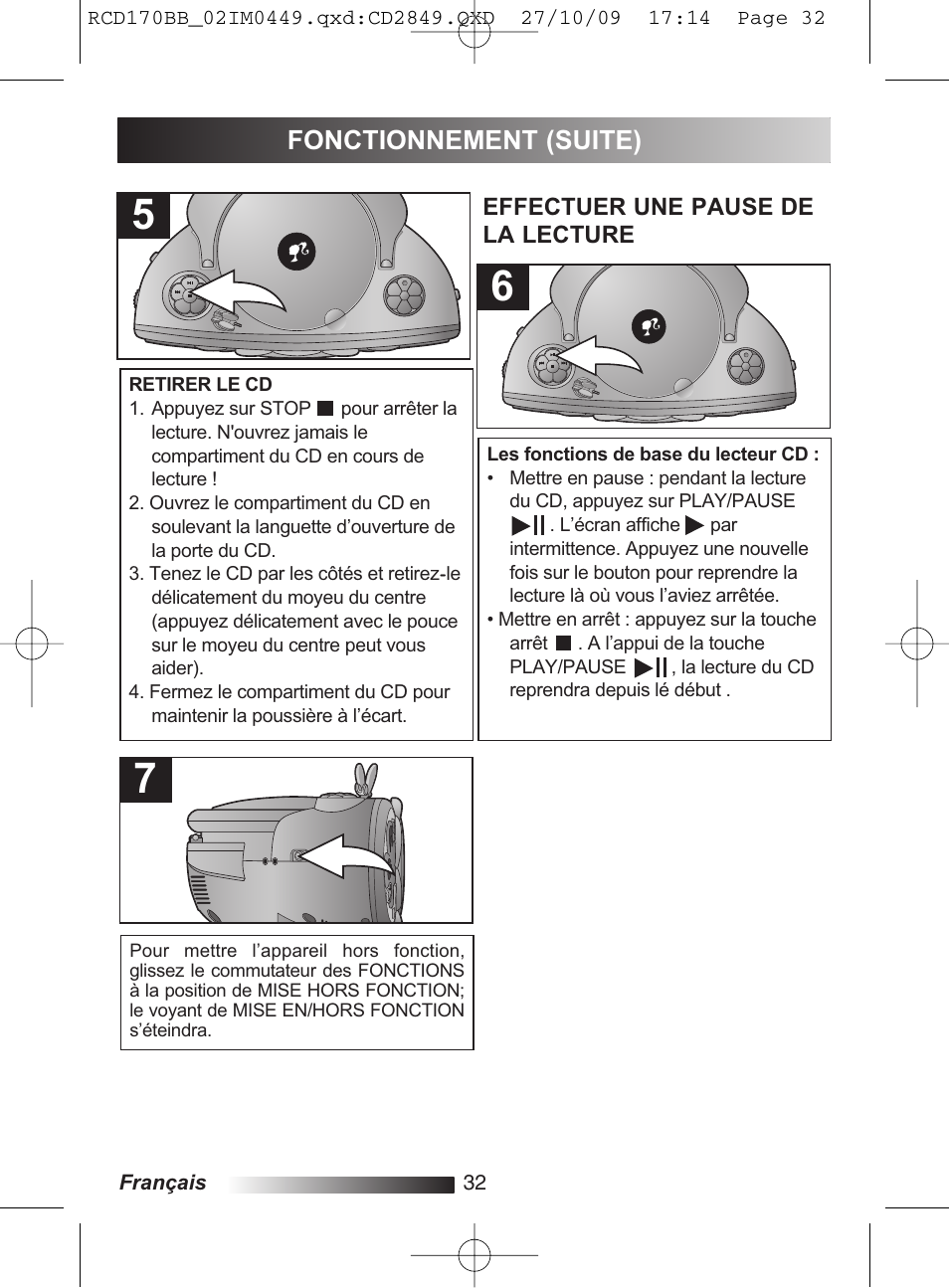 Fonctionnement (suite) | Lexibook RCD170BB User Manual | Page 32 / 134