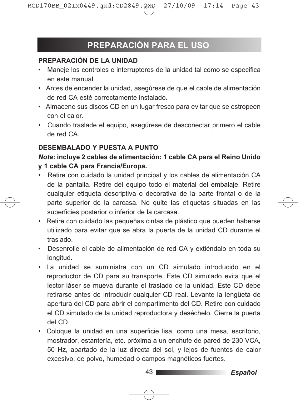 Preparación para el uso | Lexibook RCD170BB User Manual | Page 43 / 134