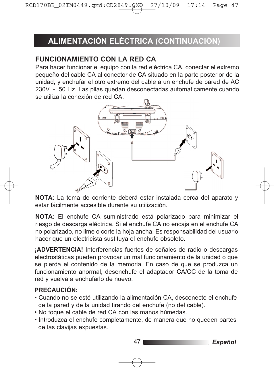 Alimentación eléctrica (continuación) | Lexibook RCD170BB User Manual | Page 47 / 134