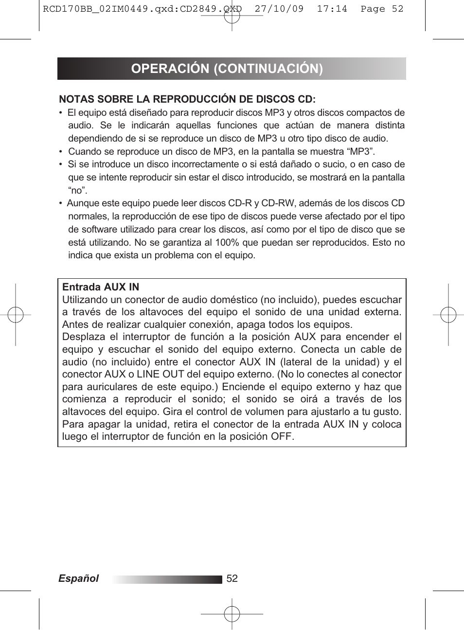 Operación (continuación) | Lexibook RCD170BB User Manual | Page 52 / 134