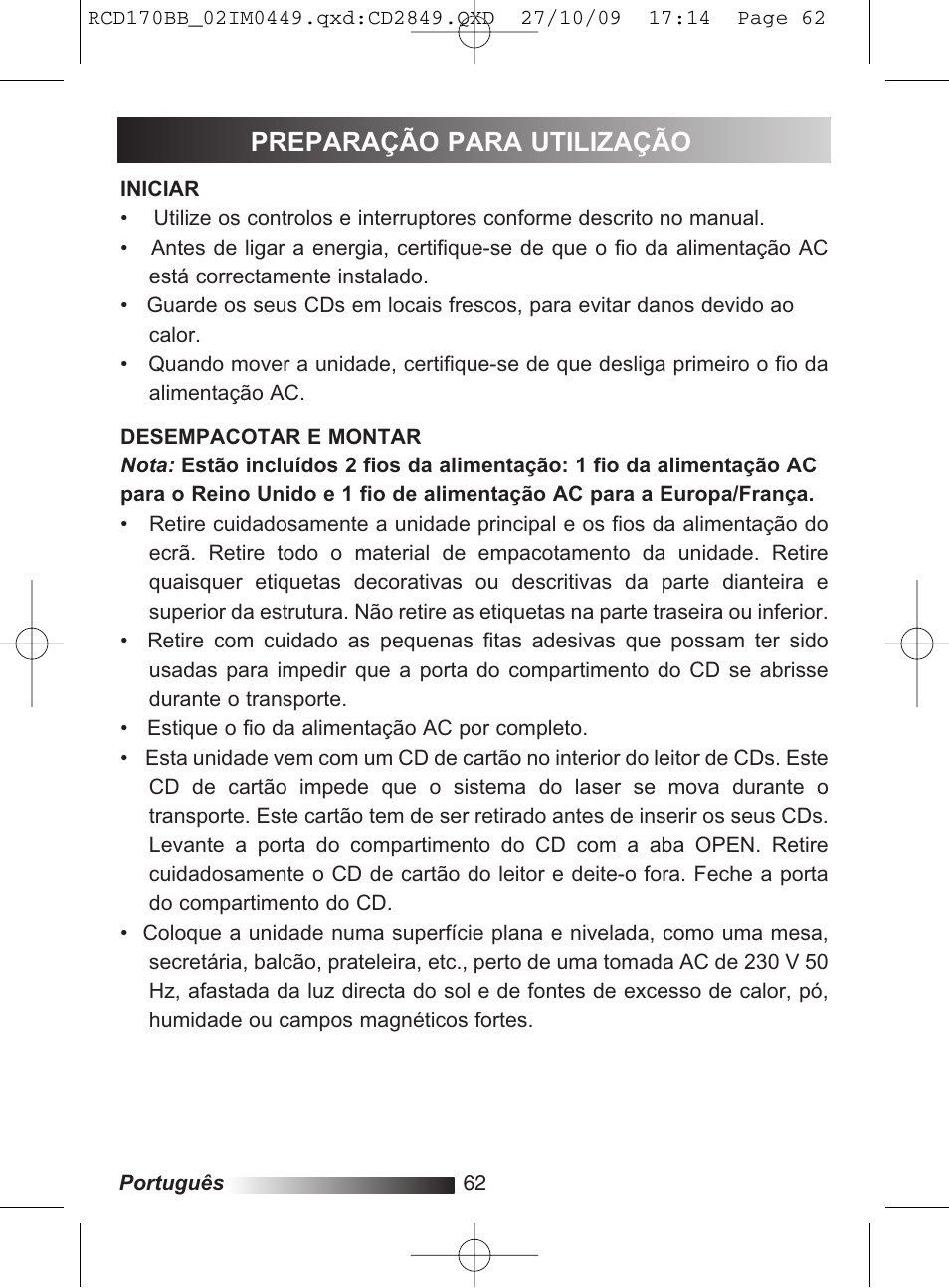 Preparação para utilização | Lexibook RCD170BB User Manual | Page 62 / 134