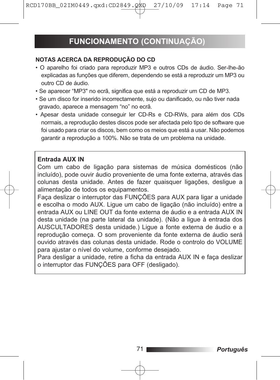 Funcionamento (continuação) | Lexibook RCD170BB User Manual | Page 71 / 134