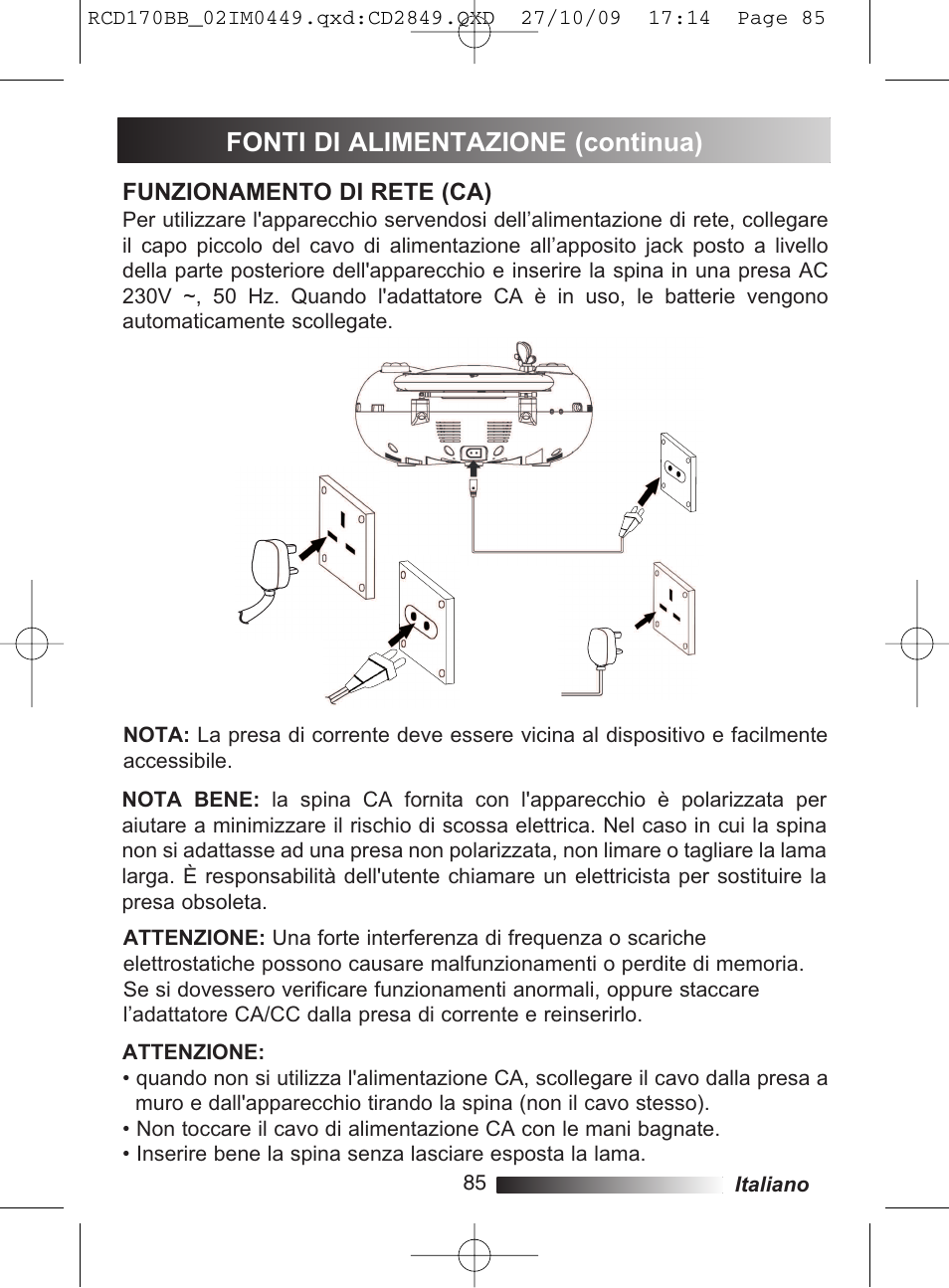 Fonti di alimentazione (continua) | Lexibook RCD170BB User Manual | Page 85 / 134