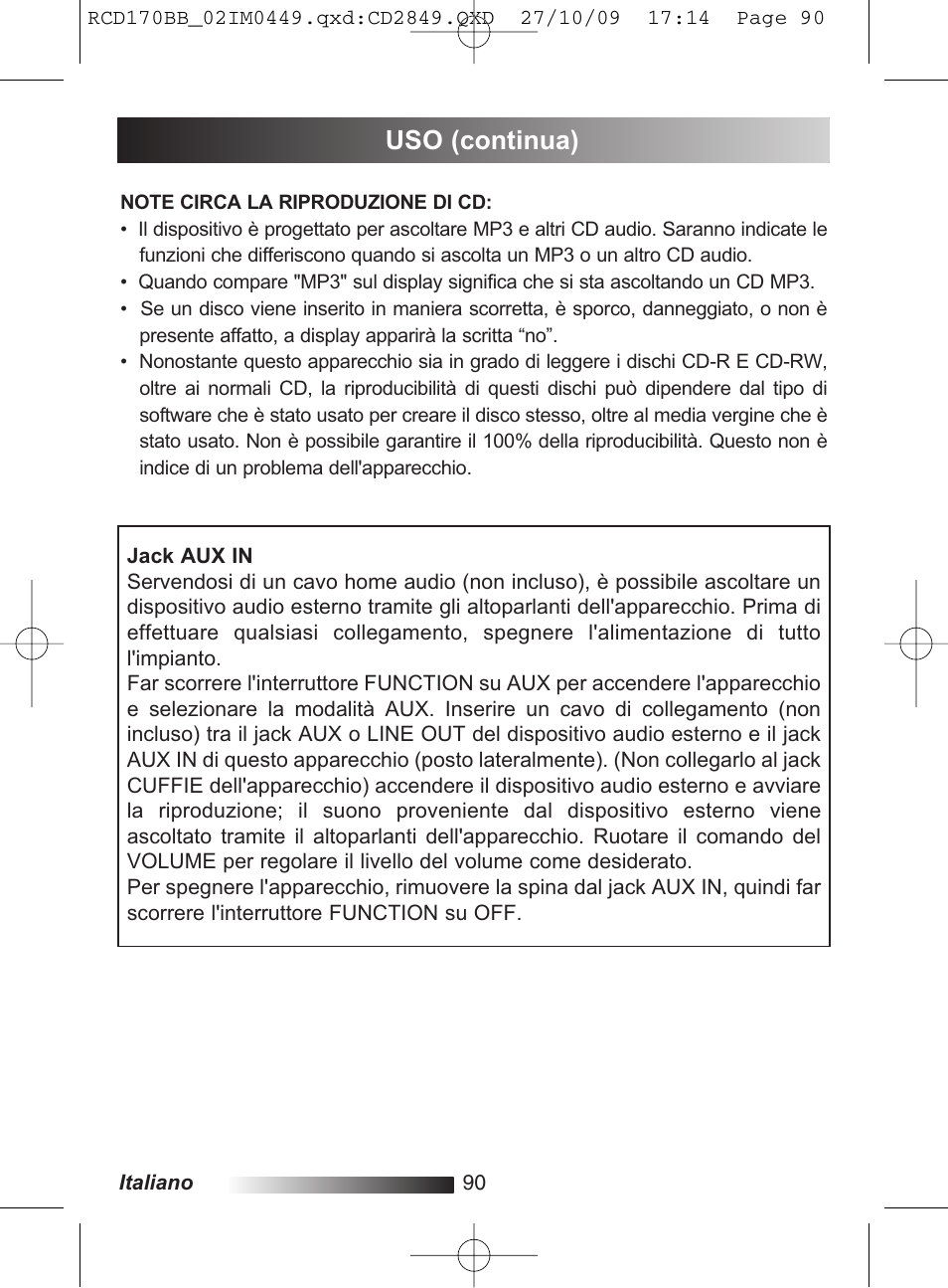 Uso (continua) | Lexibook RCD170BB User Manual | Page 90 / 134