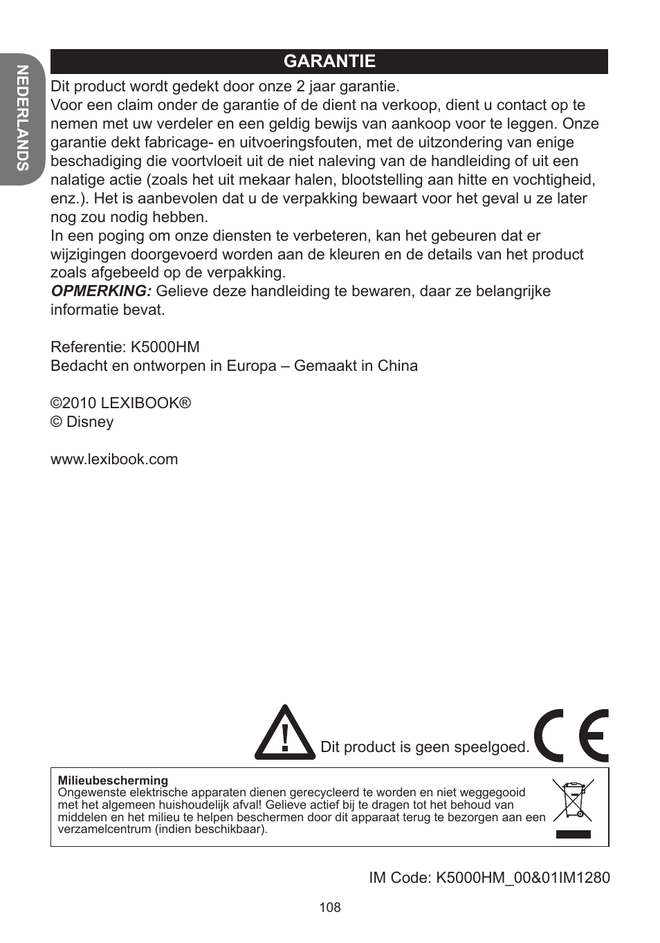 Garantie | Lexibook K5000HM User Manual | Page 108 / 108