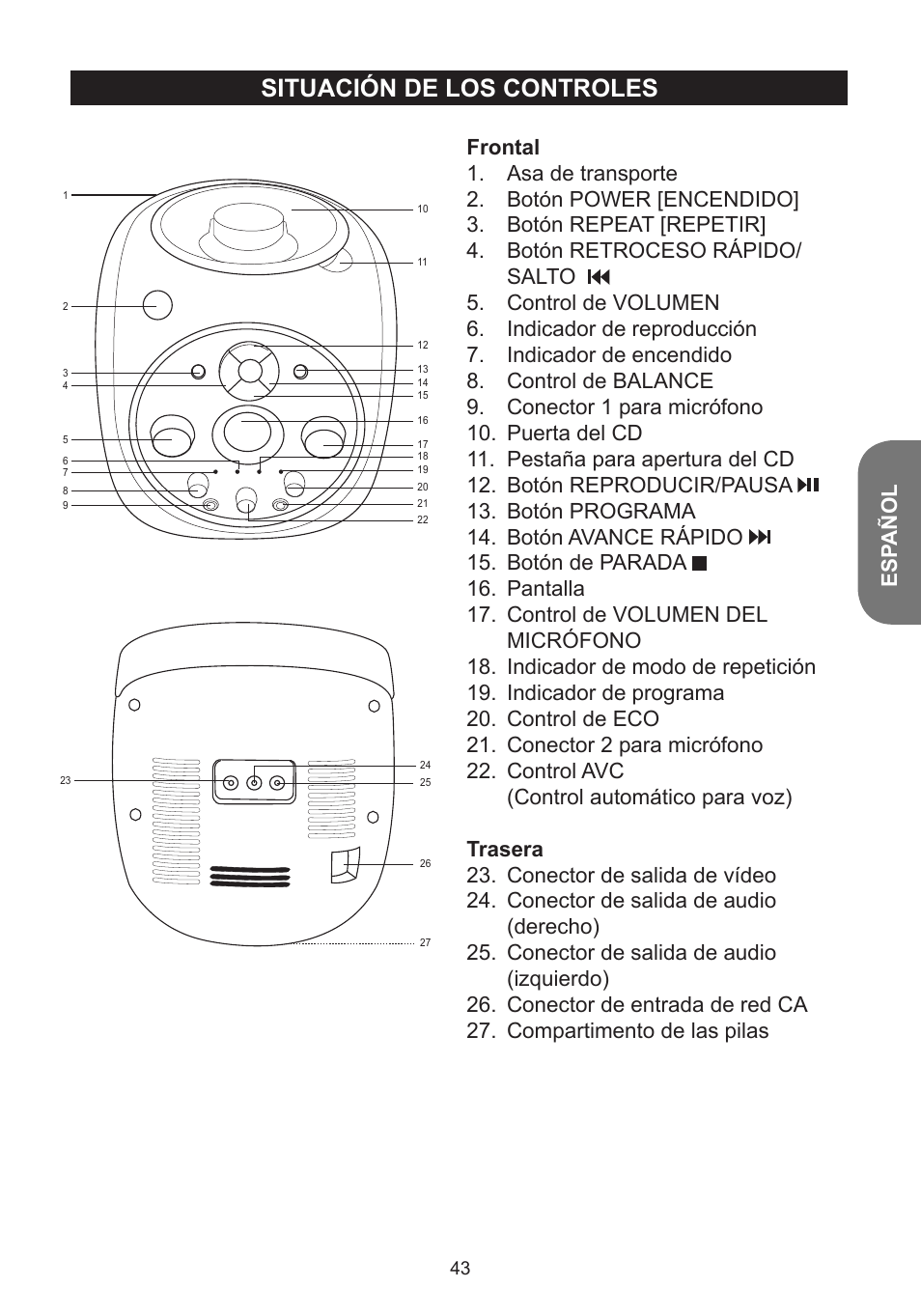 Situación de los controles, Esp añol | Lexibook K5000HM User Manual | Page 43 / 108