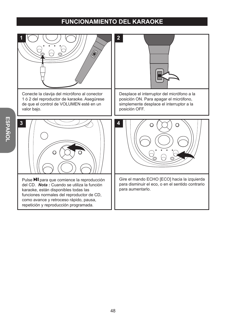 Funcionamiento del karaoke, Esp añol | Lexibook K5000HM User Manual | Page 48 / 108