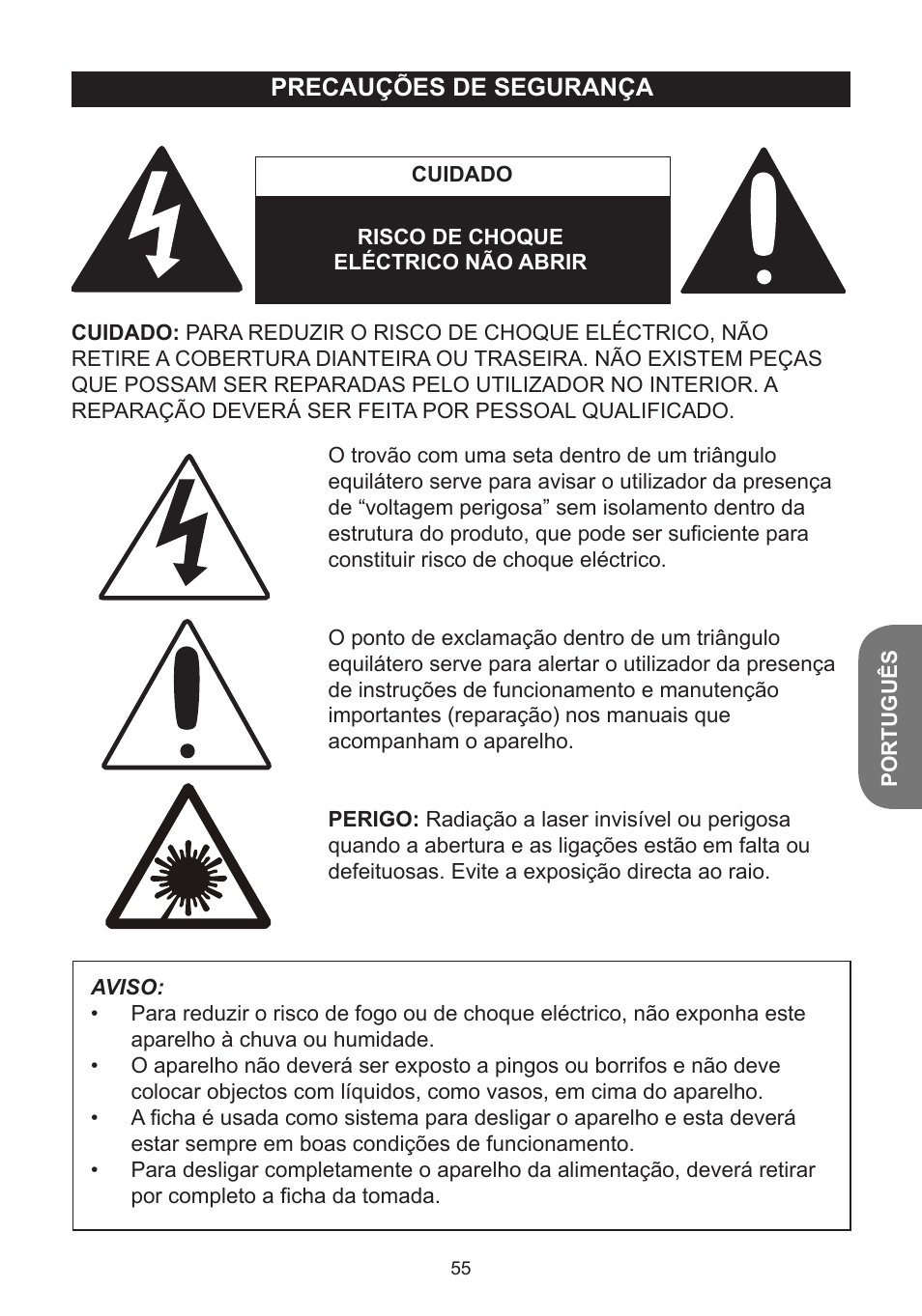 Precauções de segurança | Lexibook K5000HM User Manual | Page 55 / 108