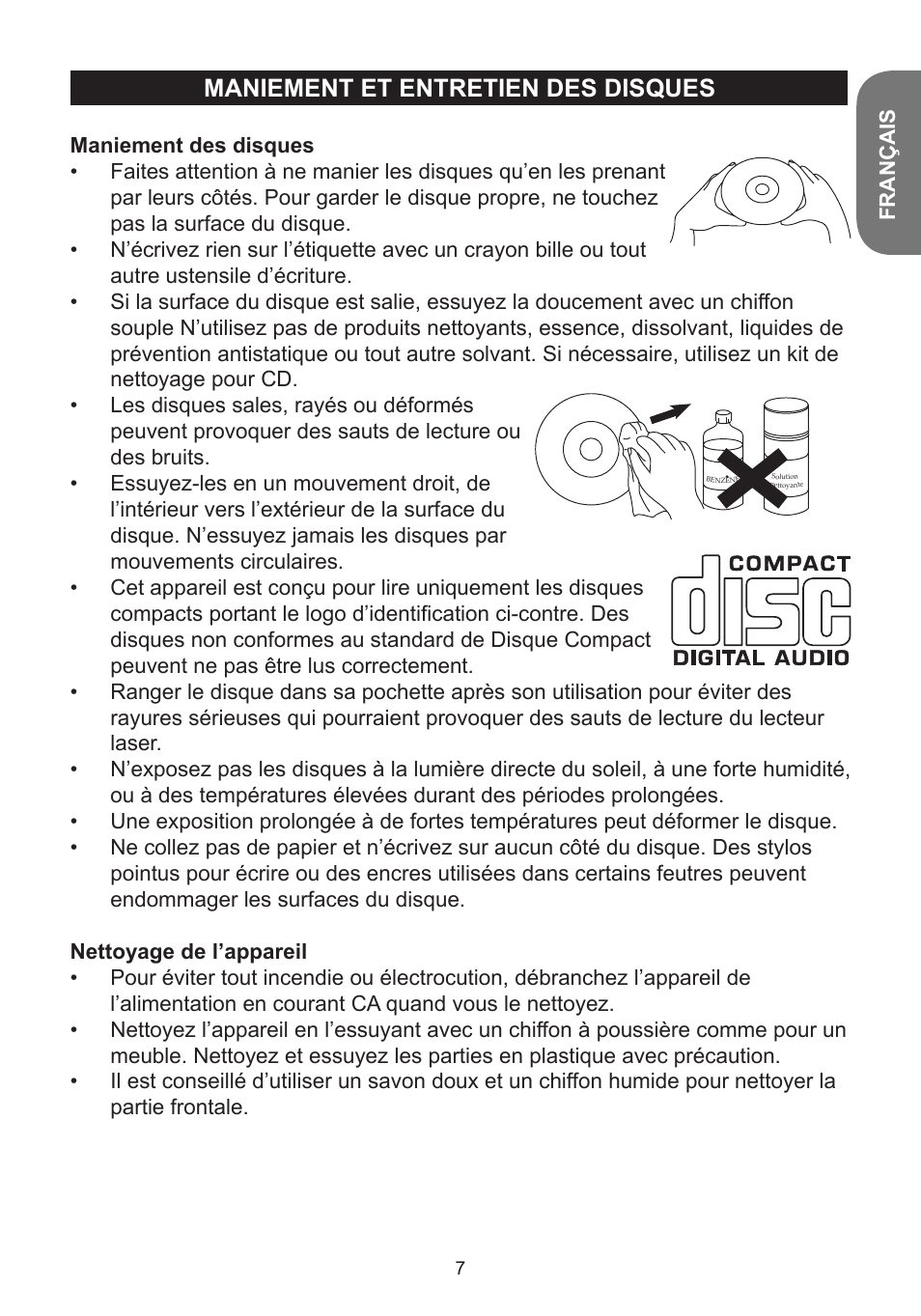 Maniement et entretien des disques | Lexibook K5000HM User Manual | Page 7 / 108