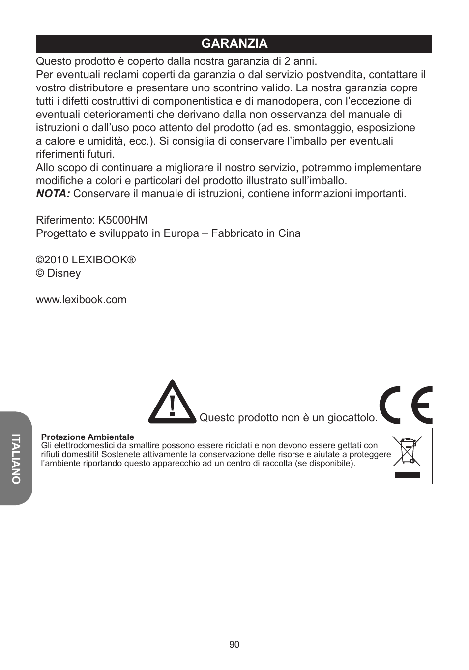 Garanzia | Lexibook K5000HM User Manual | Page 90 / 108