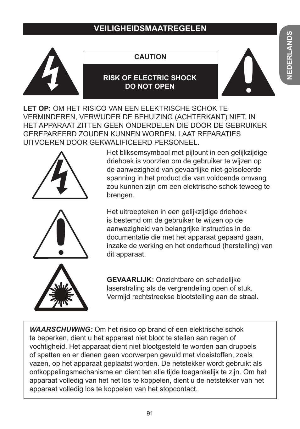 Veiligheidsmaatregelen | Lexibook K5000HM User Manual | Page 91 / 108