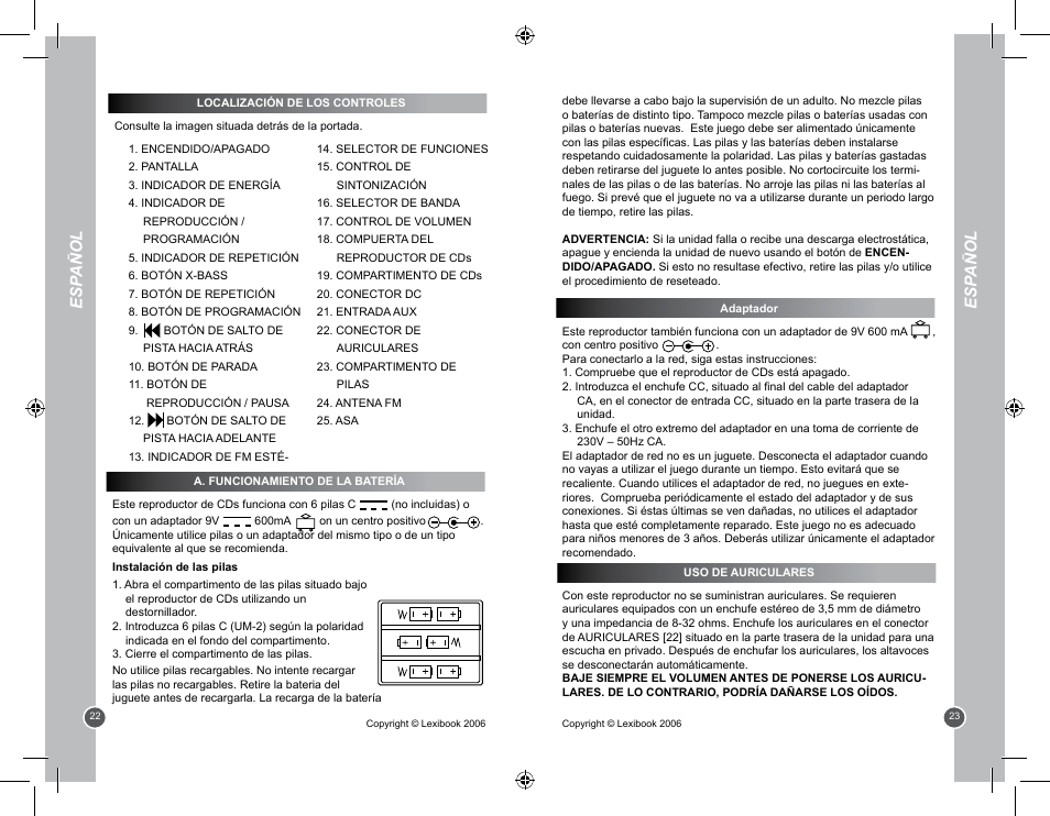 Esp añol | Lexibook RCD100BB User Manual | Page 12 / 32