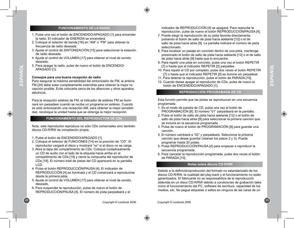 Esp añol | Lexibook RCD100BB User Manual | Page 13 / 32