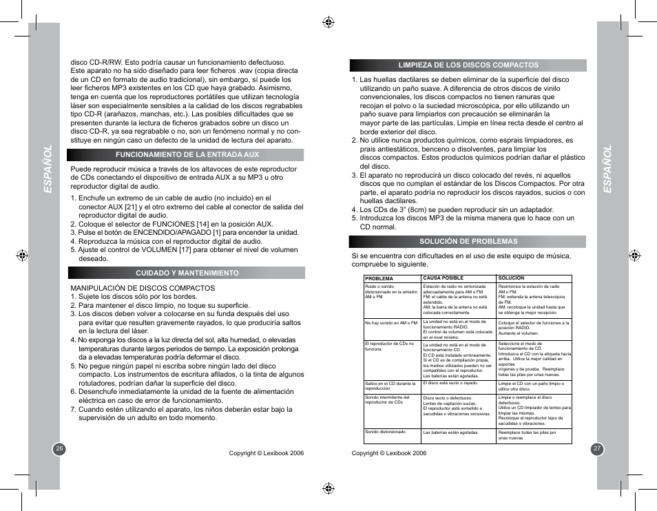 Esp añol | Lexibook RCD100BB User Manual | Page 14 / 32