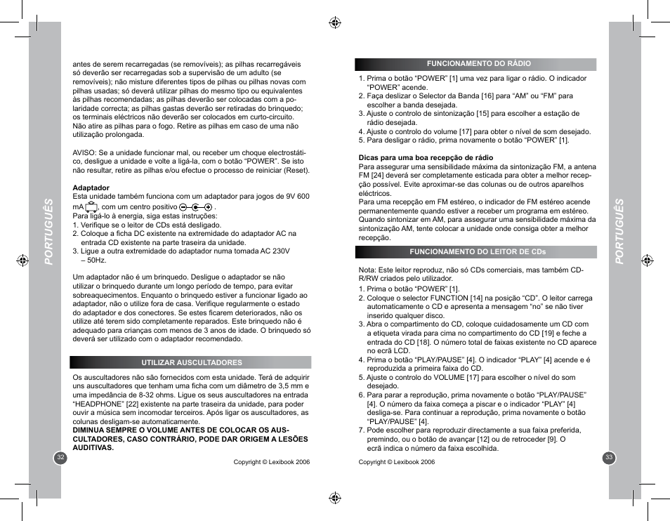 Por tuguês | Lexibook RCD100BB User Manual | Page 17 / 32