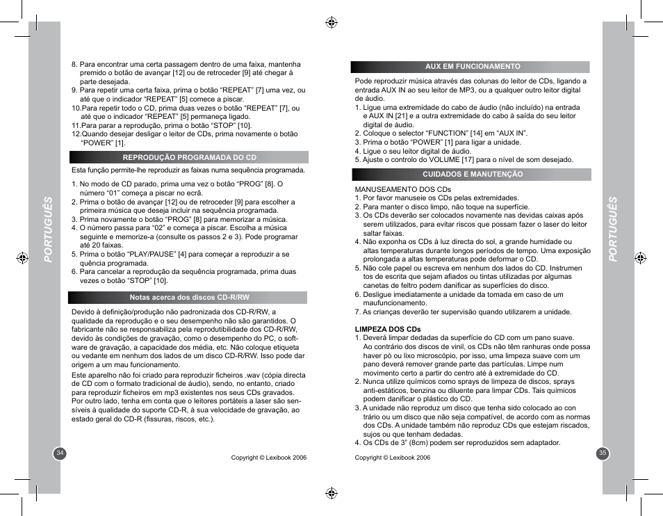 Por tuguês | Lexibook RCD100BB User Manual | Page 18 / 32