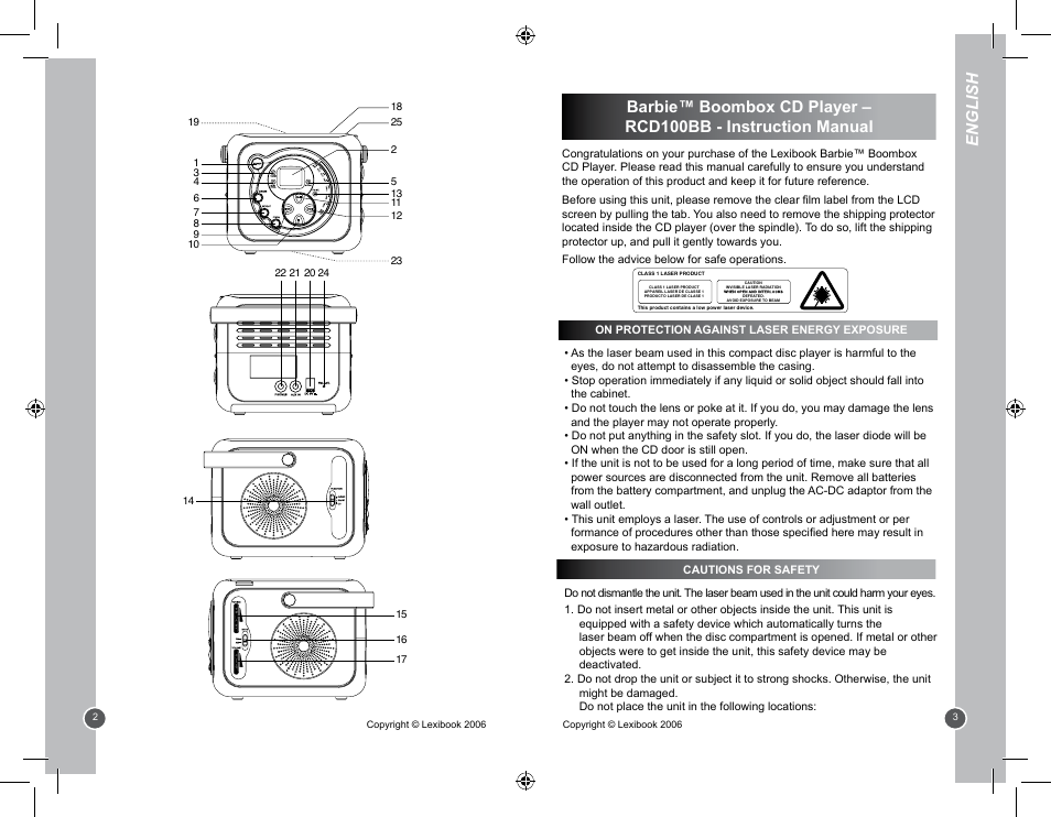 English | Lexibook RCD100BB User Manual | Page 2 / 32