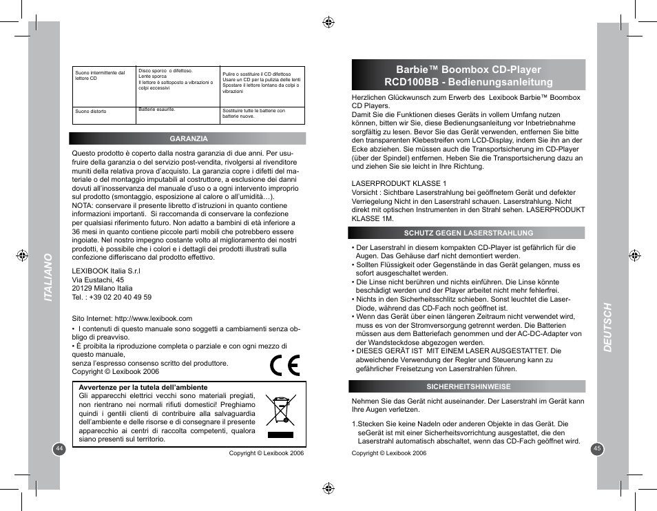 It aliano, Deutsch | Lexibook RCD100BB User Manual | Page 23 / 32