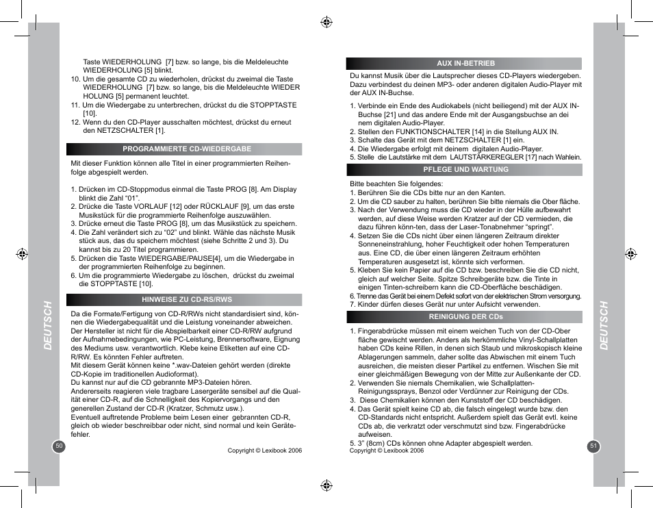 Deutsch | Lexibook RCD100BB User Manual | Page 26 / 32