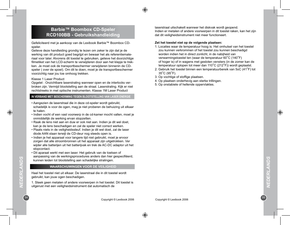 Nederlands | Lexibook RCD100BB User Manual | Page 28 / 32
