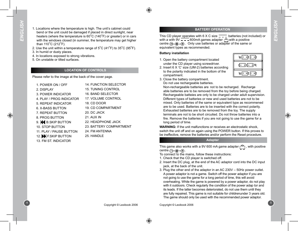 English | Lexibook RCD100BB User Manual | Page 3 / 32