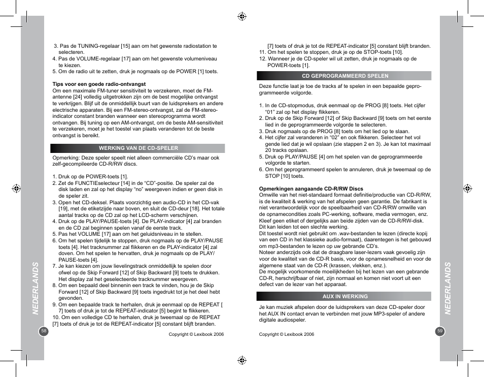 Nederlands | Lexibook RCD100BB User Manual | Page 30 / 32