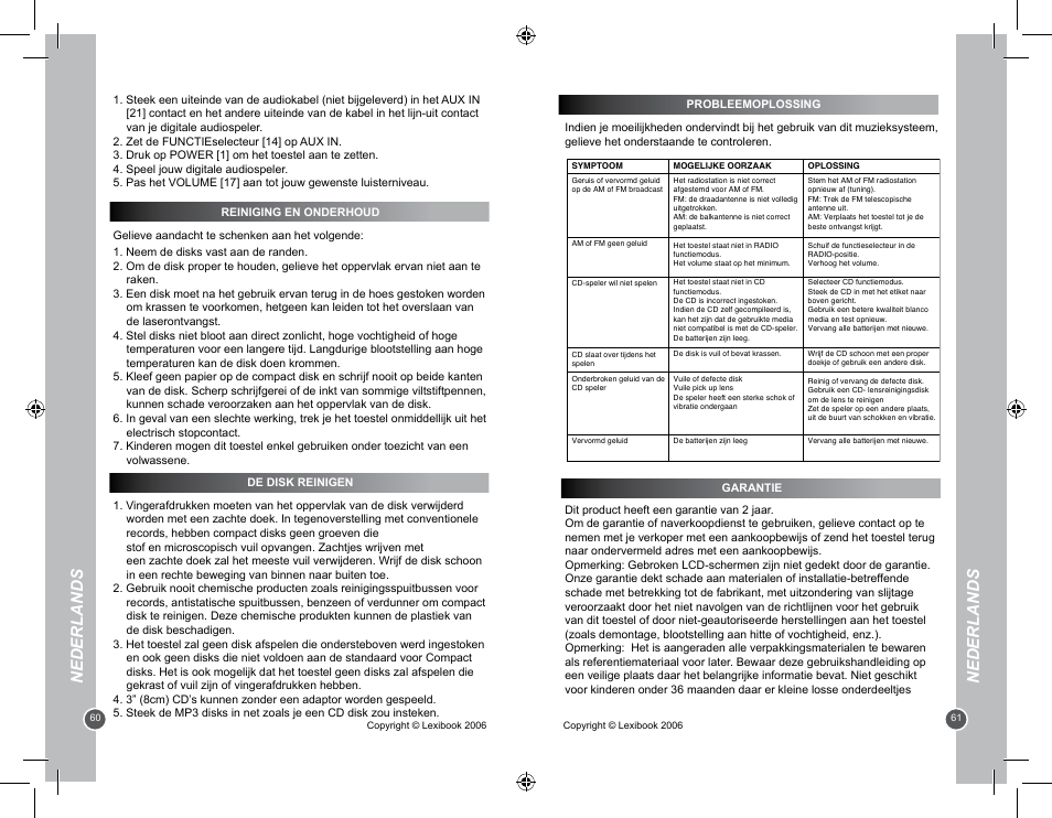 Nederlands | Lexibook RCD100BB User Manual | Page 31 / 32