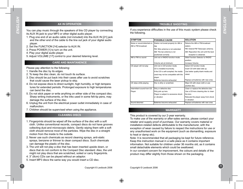 English | Lexibook RCD100BB User Manual | Page 5 / 32