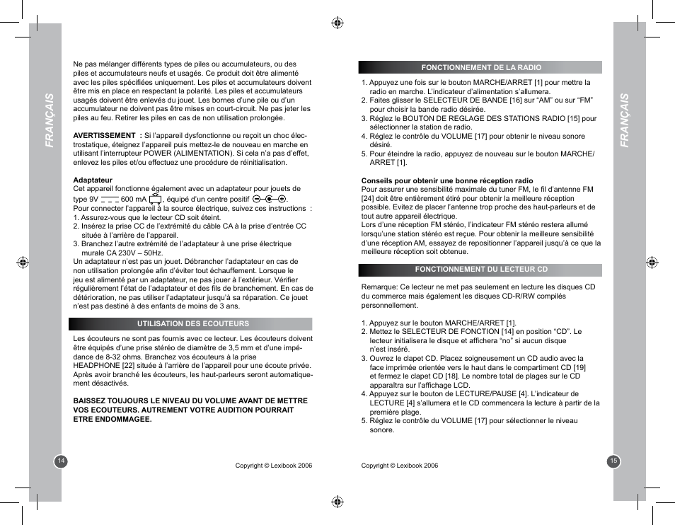 Français | Lexibook RCD100BB User Manual | Page 8 / 32