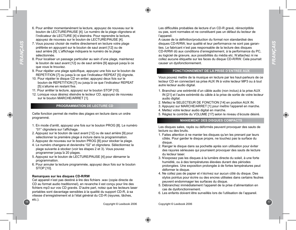 Français | Lexibook RCD100BB User Manual | Page 9 / 32