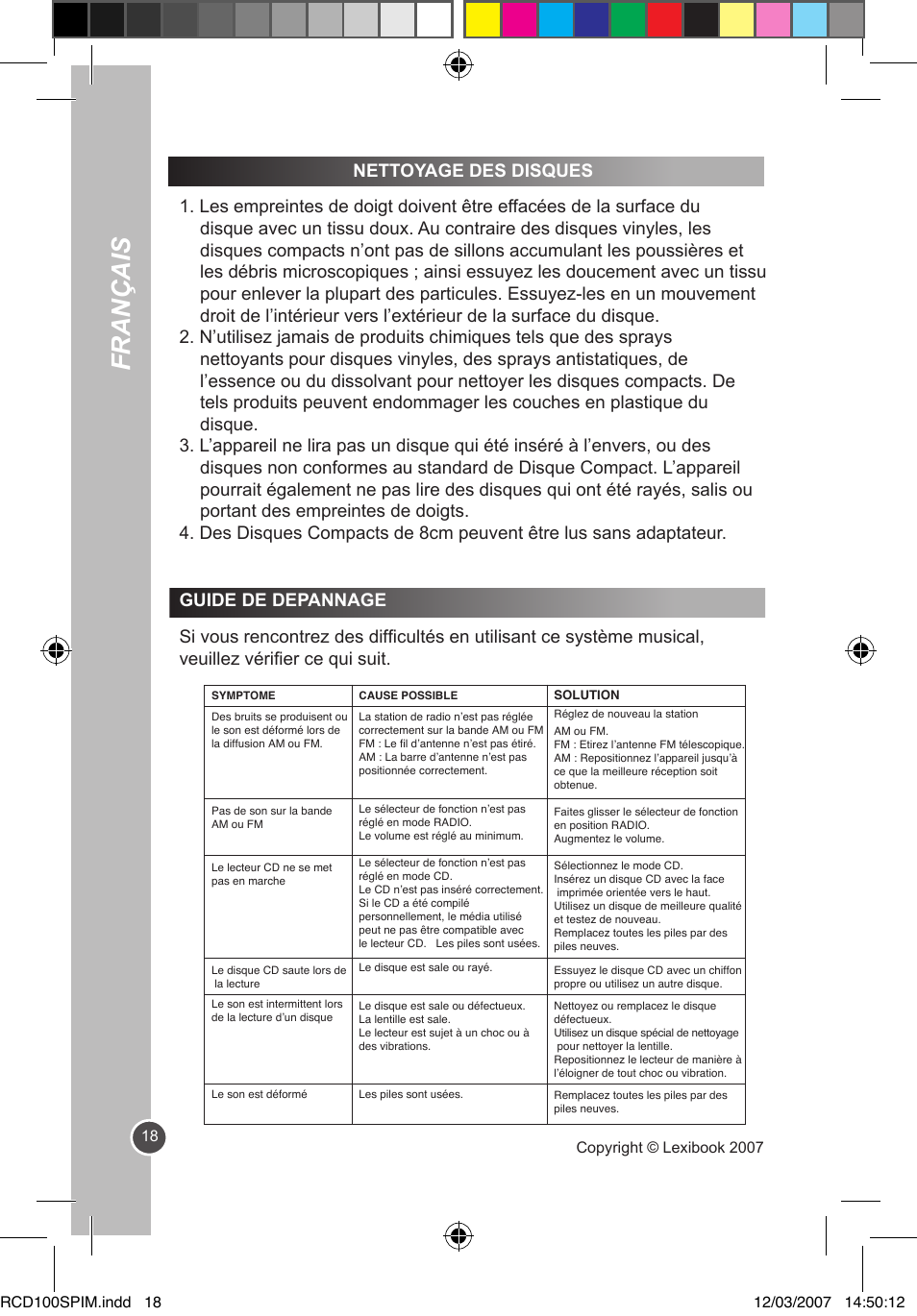 Français | Lexibook RCD100SP User Manual | Page 18 / 62