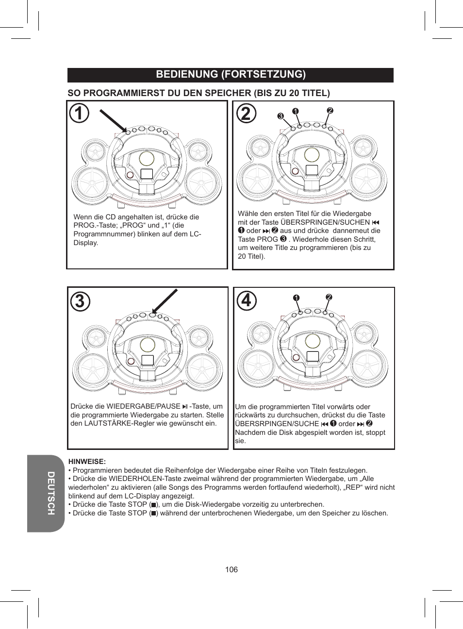 Bedienung (fortsetzung) | Lexibook RCD150FE User Manual | Page 106 / 130