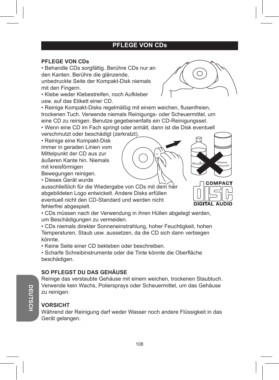 Pflege von cds | Lexibook RCD150FE User Manual | Page 108 / 130