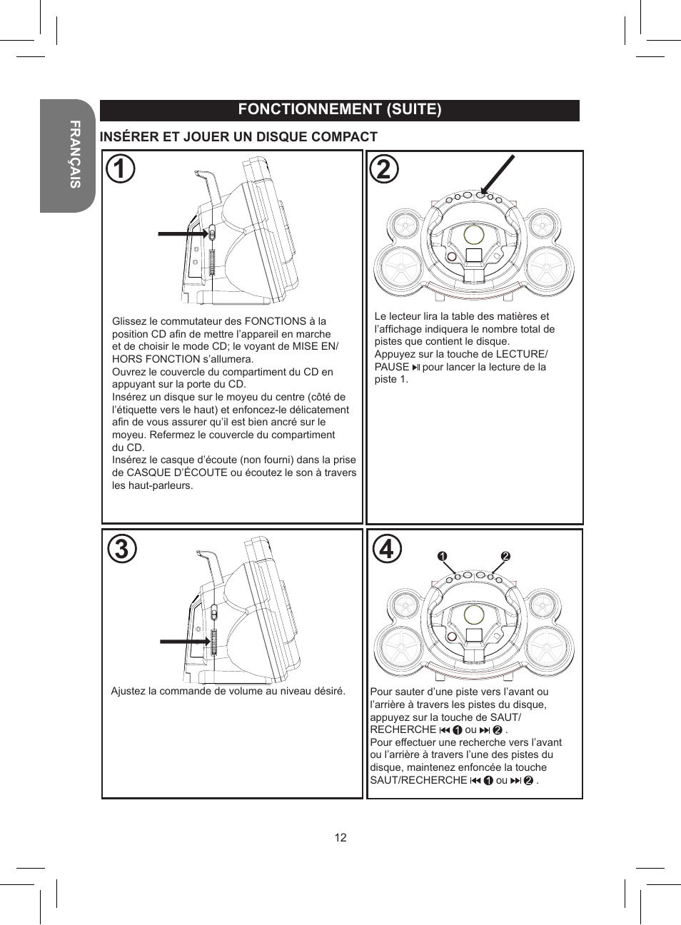 Fonctionnement (suite) | Lexibook RCD150FE User Manual | Page 12 / 130