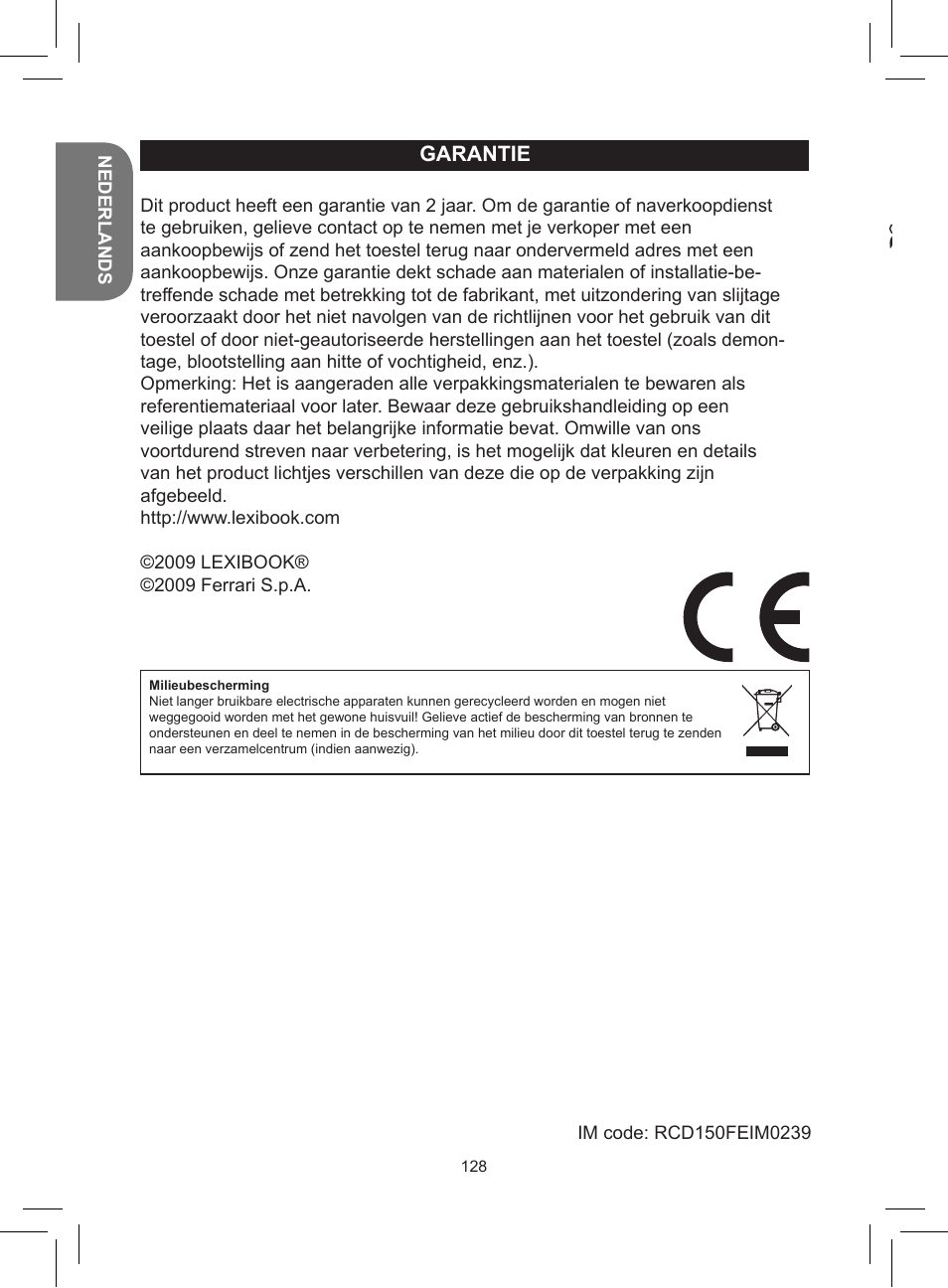 Garantie | Lexibook RCD150FE User Manual | Page 128 / 130
