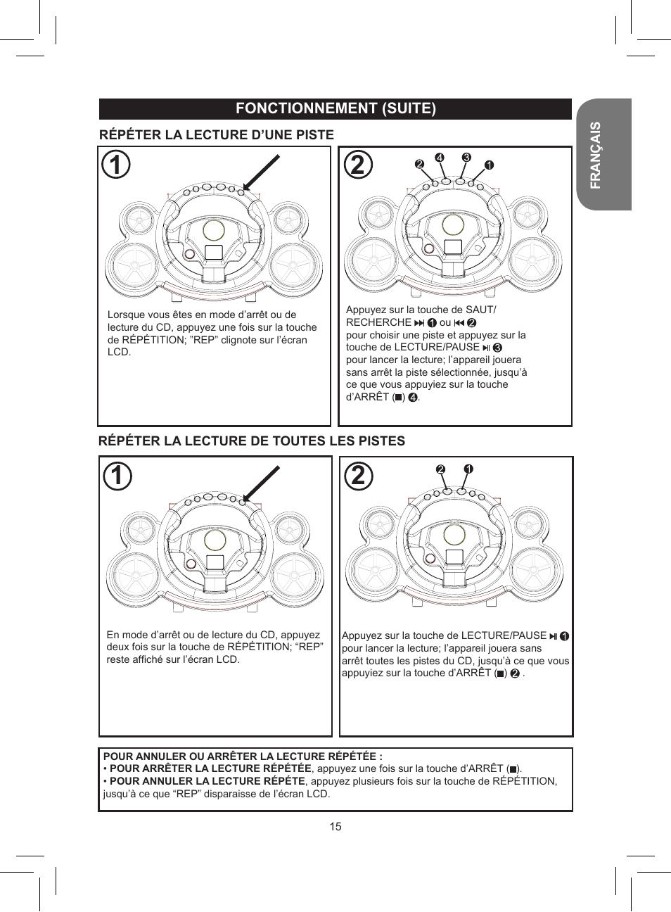 Fonctionnement (suite) | Lexibook RCD150FE User Manual | Page 15 / 130