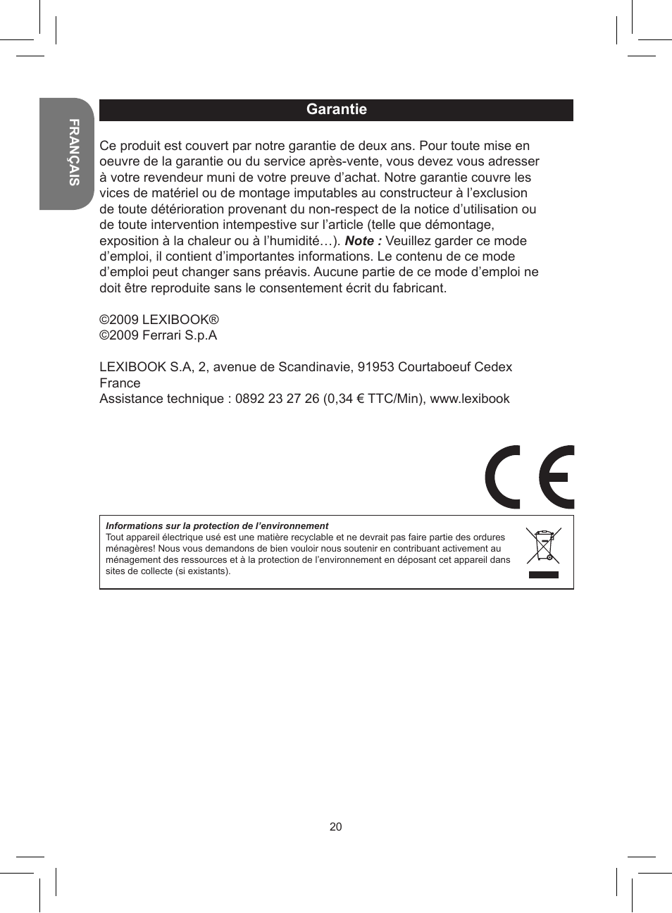 Garantie | Lexibook RCD150FE User Manual | Page 20 / 130