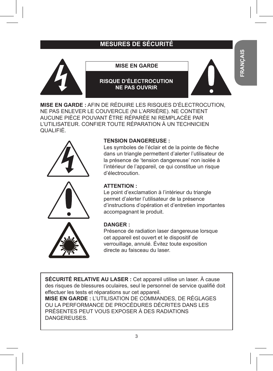 Mesures de sécurité | Lexibook RCD150FE User Manual | Page 3 / 130