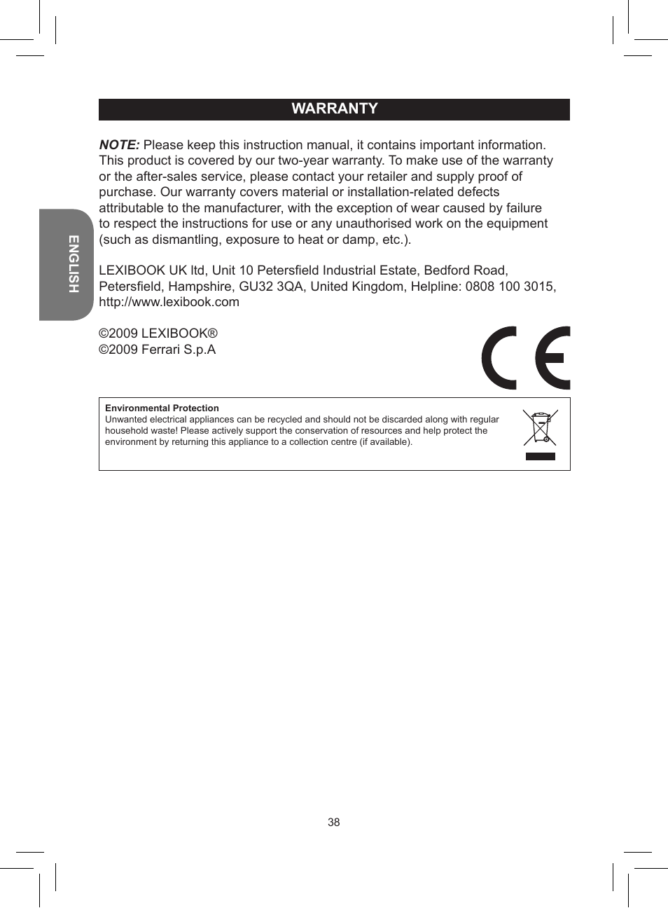 Warranty | Lexibook RCD150FE User Manual | Page 38 / 130