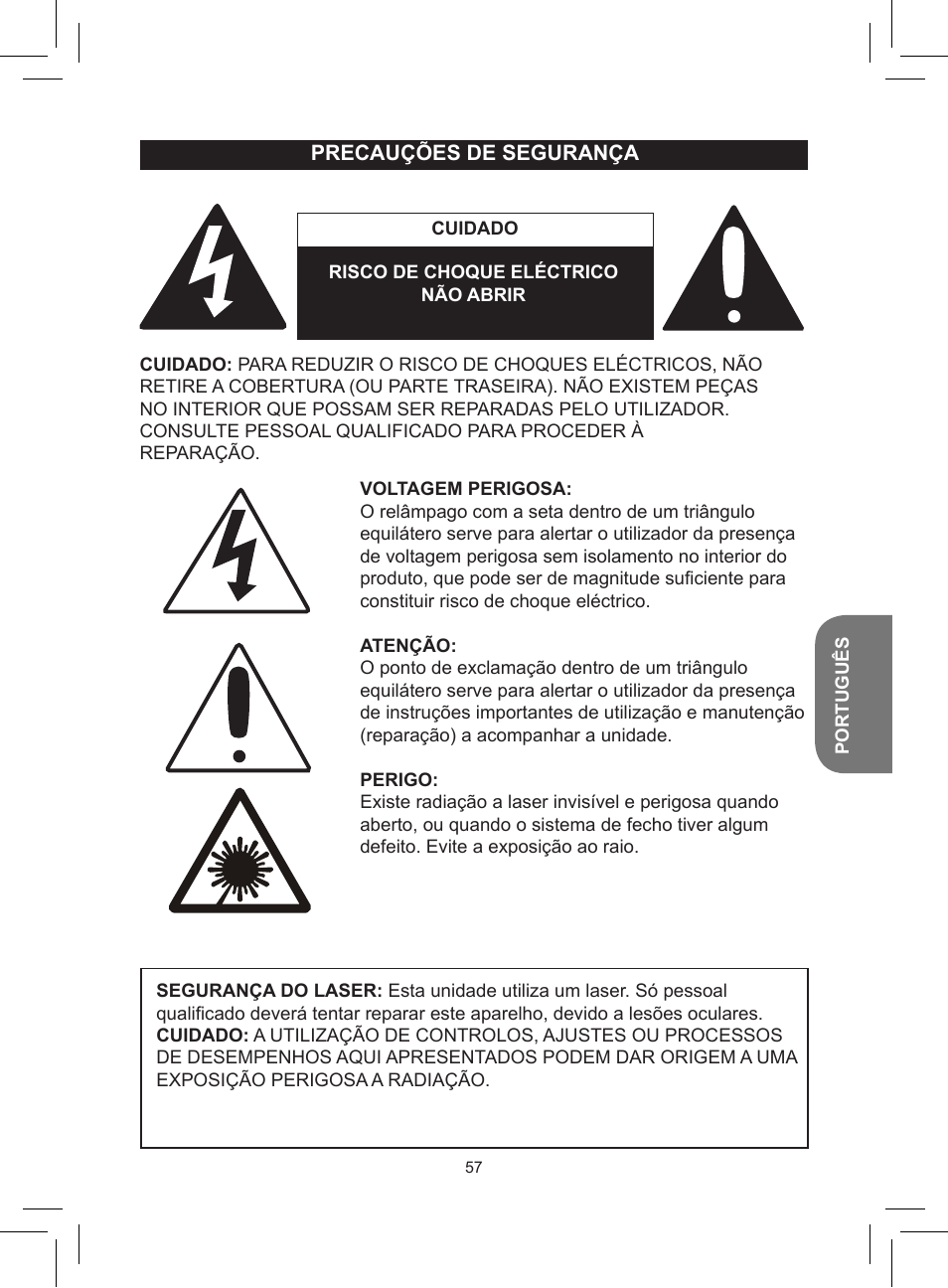 Precauções de segurança | Lexibook RCD150FE User Manual | Page 57 / 130