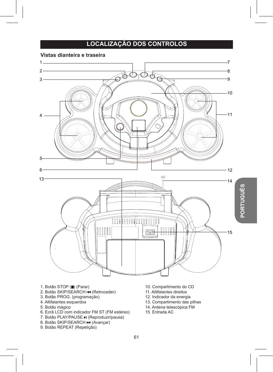 Localização dos controlos | Lexibook RCD150FE User Manual | Page 61 / 130