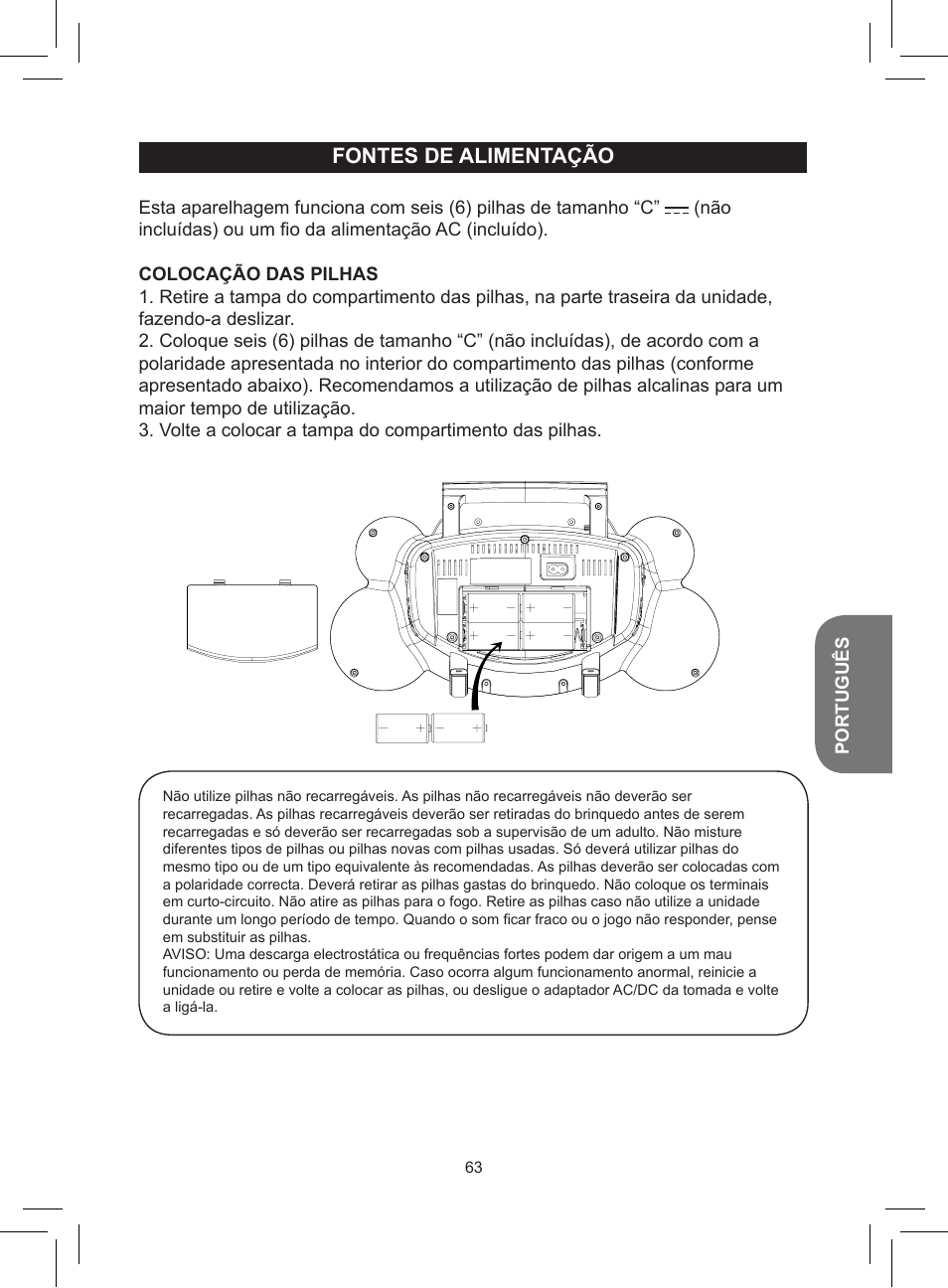Fontes de alimentação | Lexibook RCD150FE User Manual | Page 63 / 130