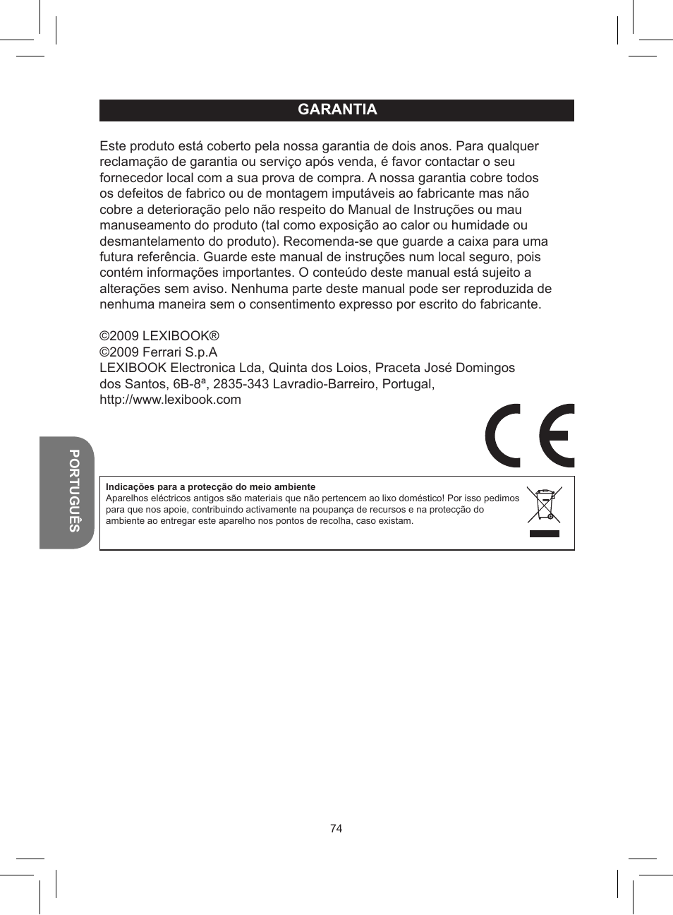 Garantia | Lexibook RCD150FE User Manual | Page 74 / 130